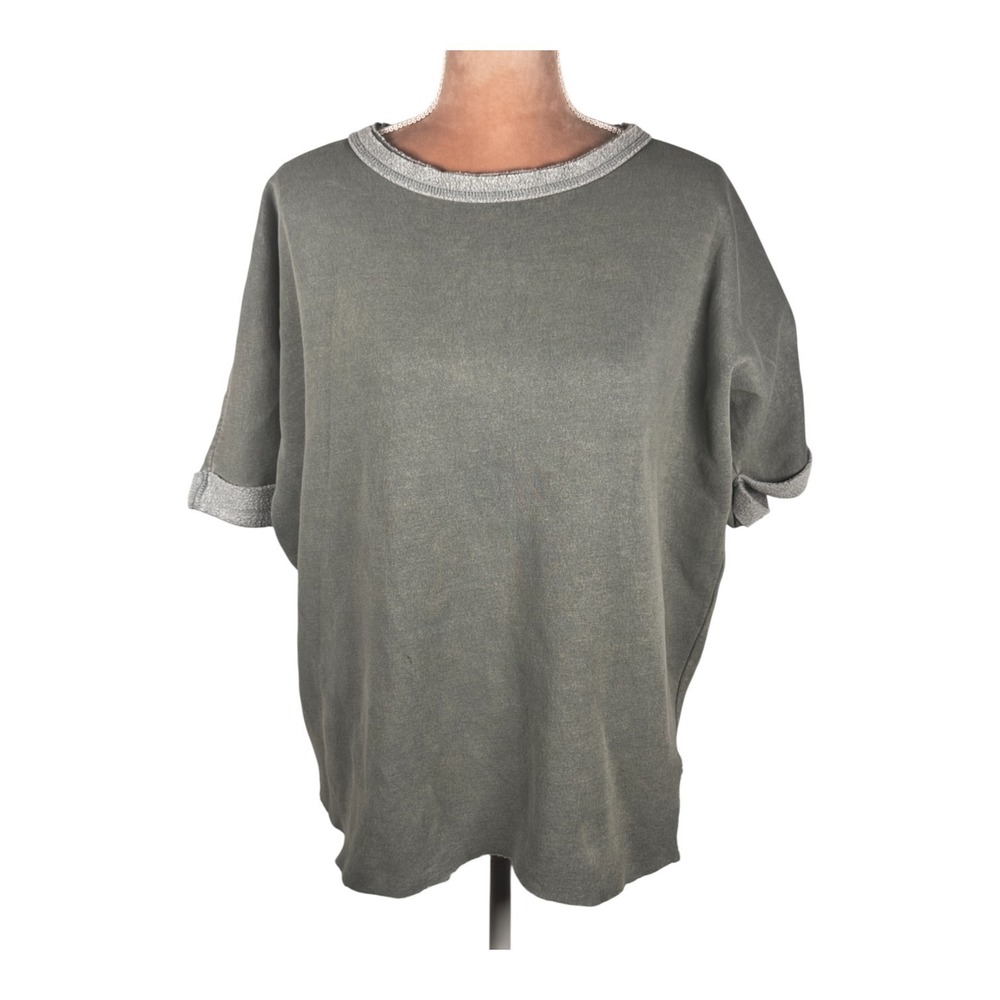Silence + Noise Anthropologie Top Sz Medium Green Knit Overized Neutral Boho‎